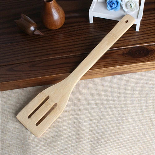 Eco-Friendly Bamboo Kitchen Utensil Set - 6 Piece Wooden Spoon and Spatula Set