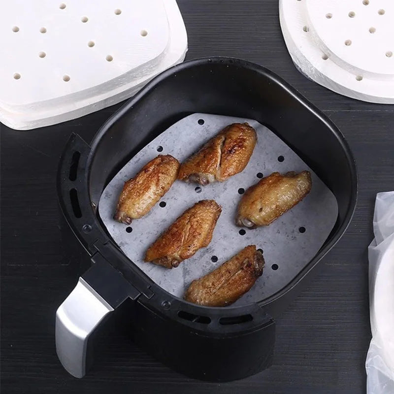 Bamboo Steamer Papers - 100 Pcs Non-Stick, Eco-Friendly Air Fryer and Steaming Liners