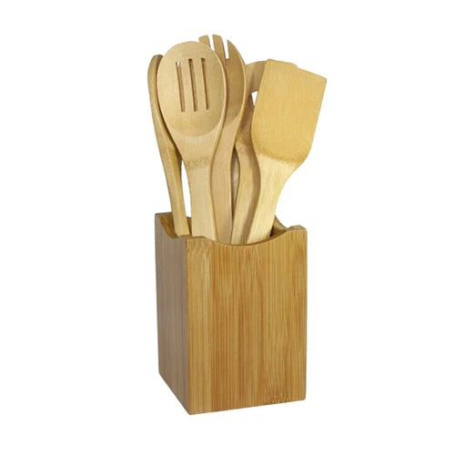 Eco-Friendly Bamboo Kitchen Utensil Set - 6 Piece Wooden Spoon and Spatula Set